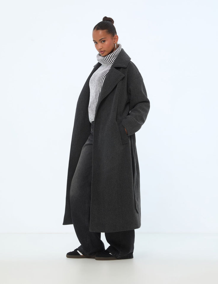 Manteau long trench gris