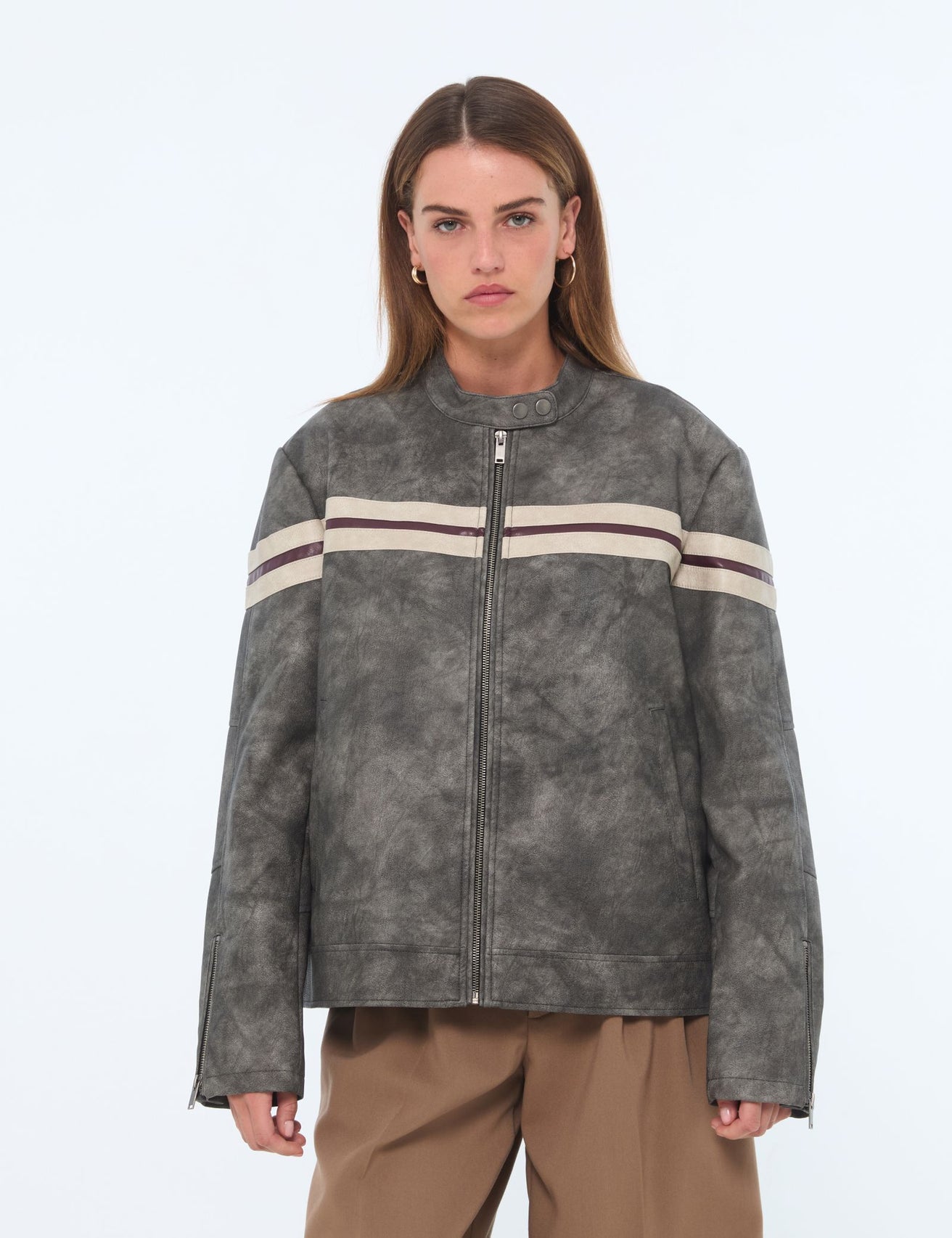 Blouson biker oversize gris - Image 1