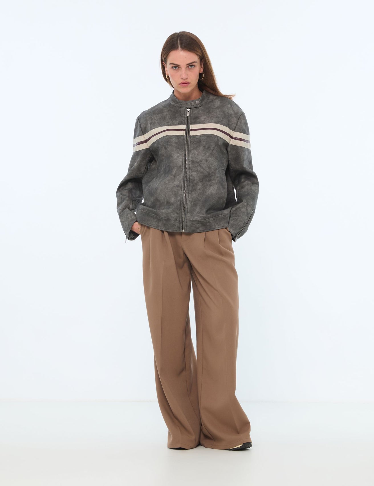 Blouson biker oversize gris - Image 3