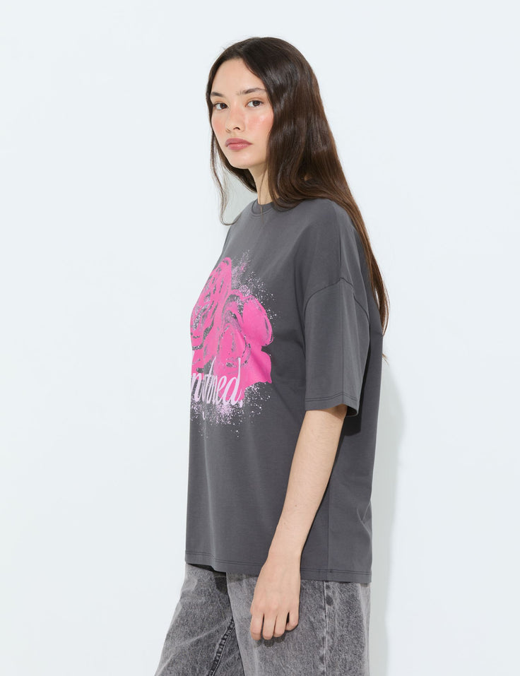 T-shirt oversize à message gris foncé