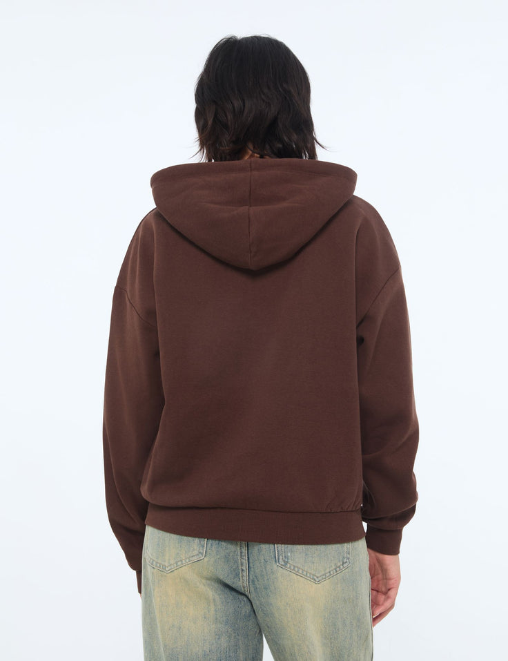 Sweat à capuche zippé marron foncé