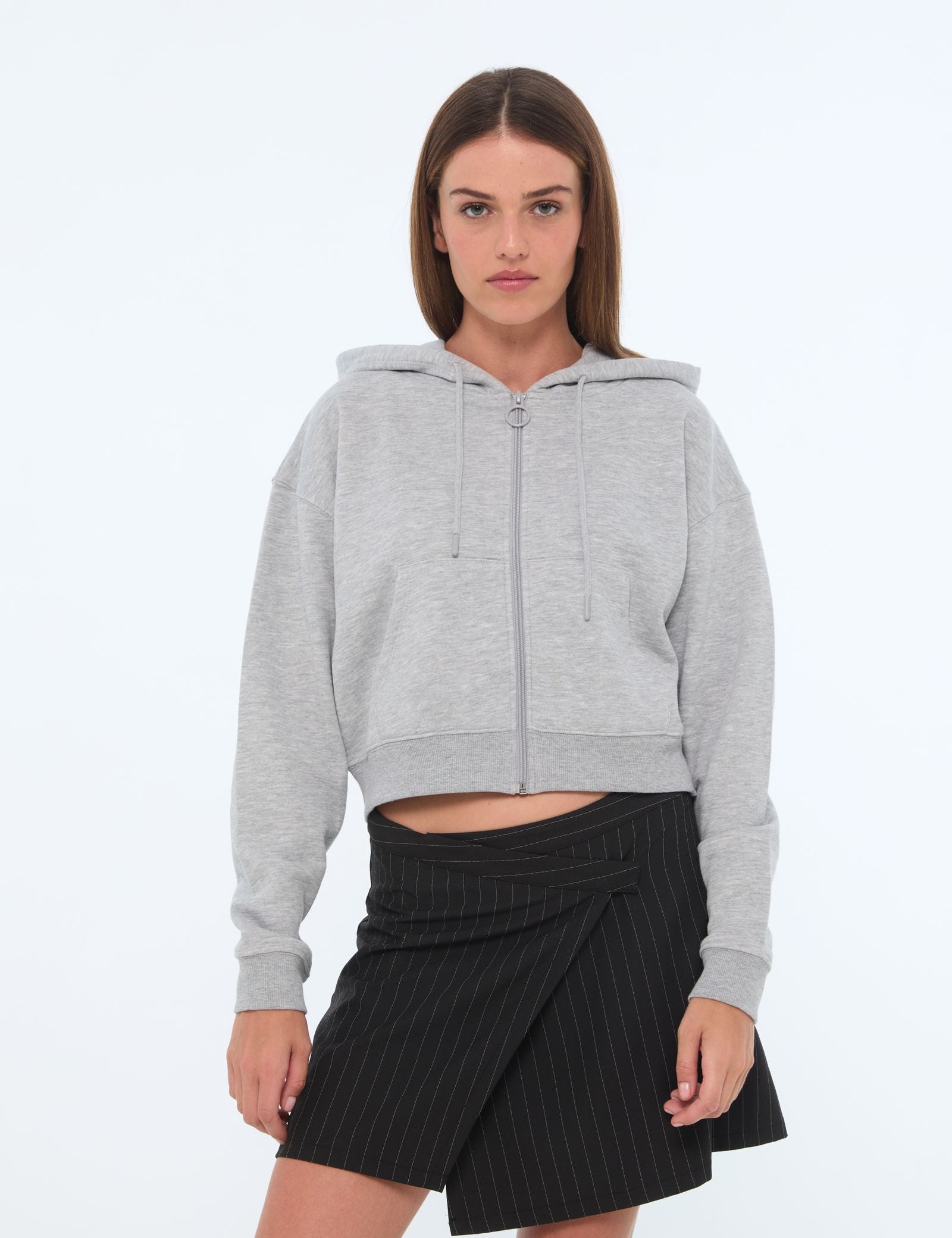 Sweat à capuche oversize zippé gris chine