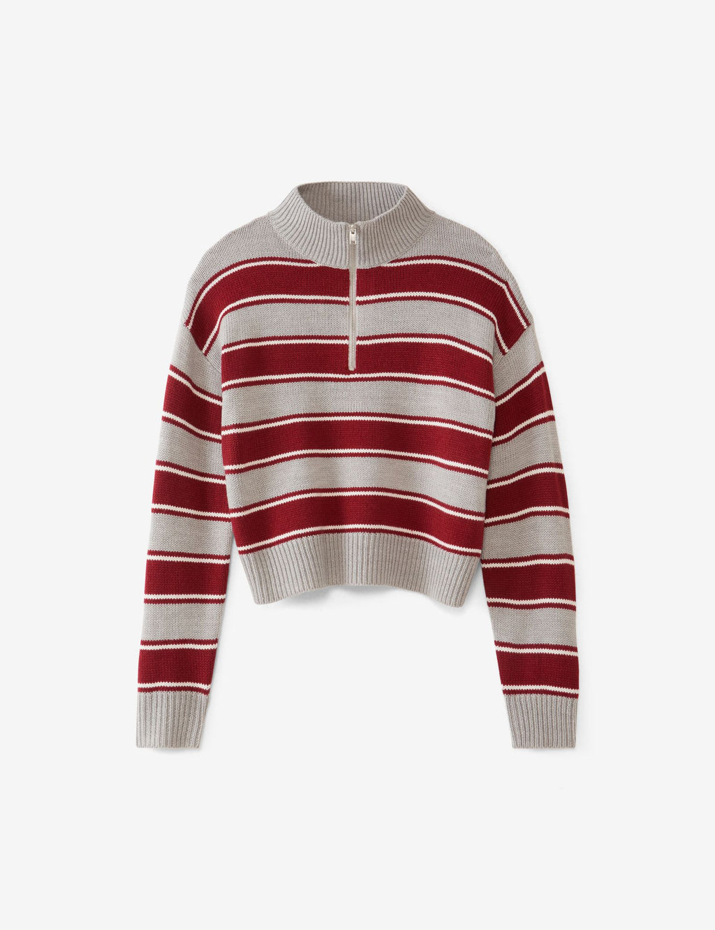 Pull en maille rouge et gris