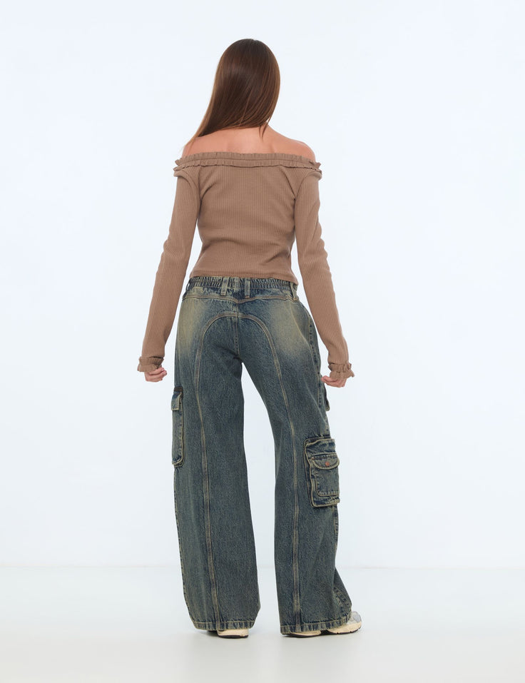 Jean wide leg taille basse bleu