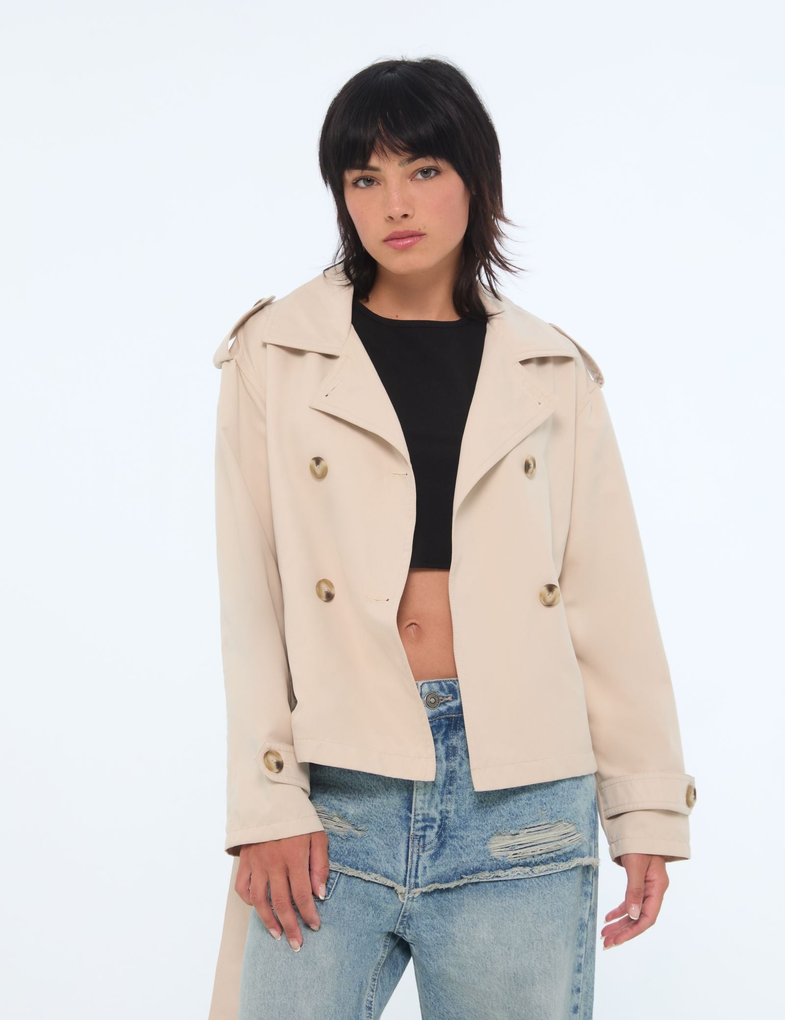 Manteau trench court beige