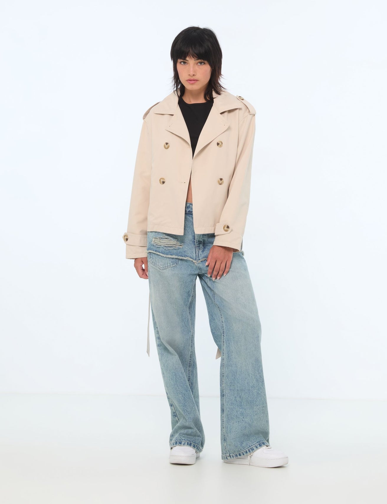 Manteau trench court beige - Image 3