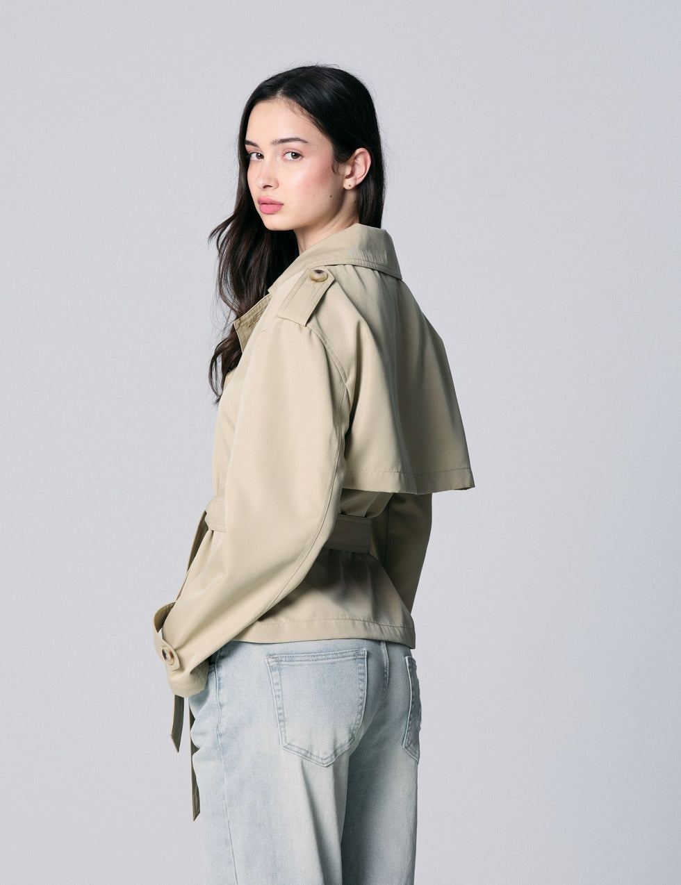 Veste trench courte beige kaki