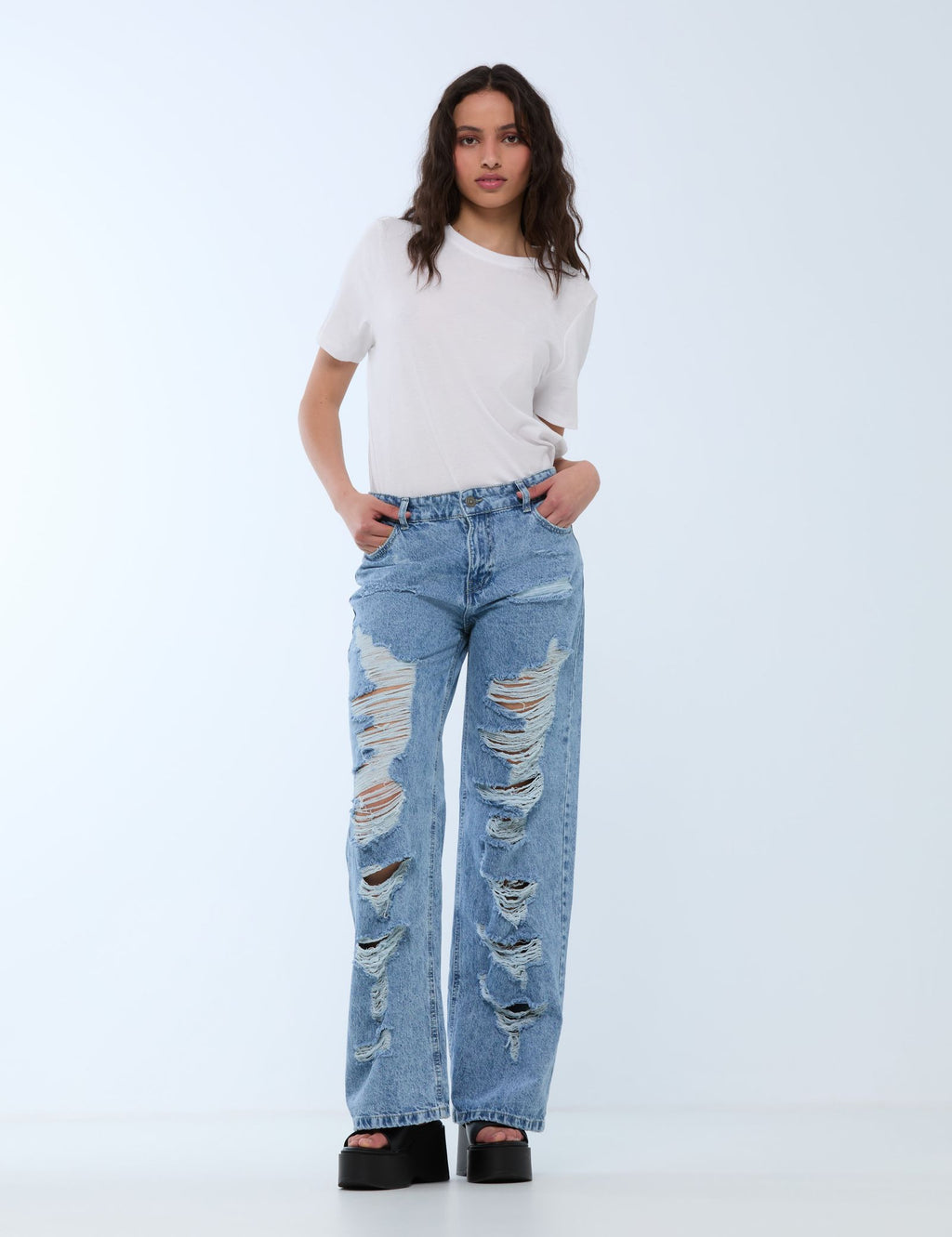 Jean wide leg taille basse bleu