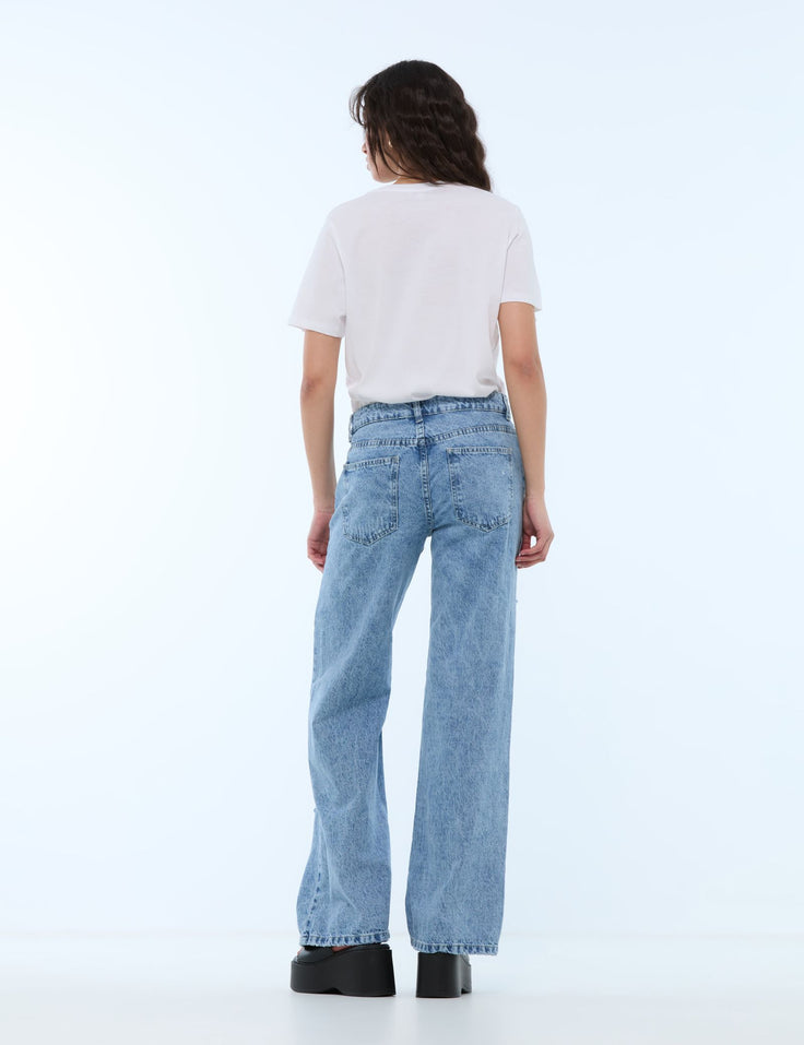 Jean wide leg taille basse bleu