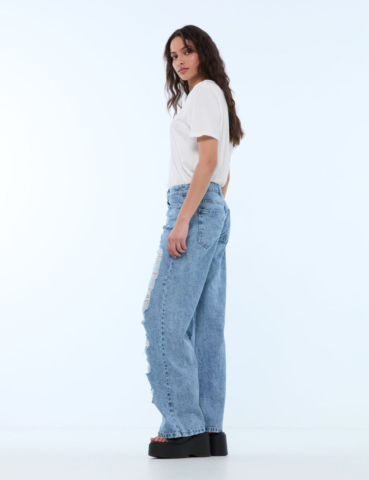 Jean wide leg taille basse bleu