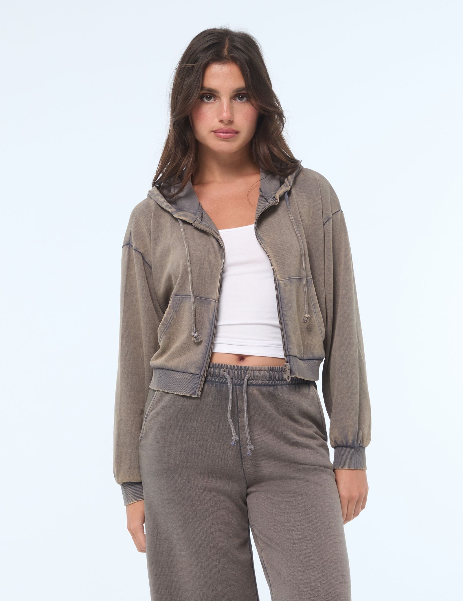 Sweat zippé court marron clair