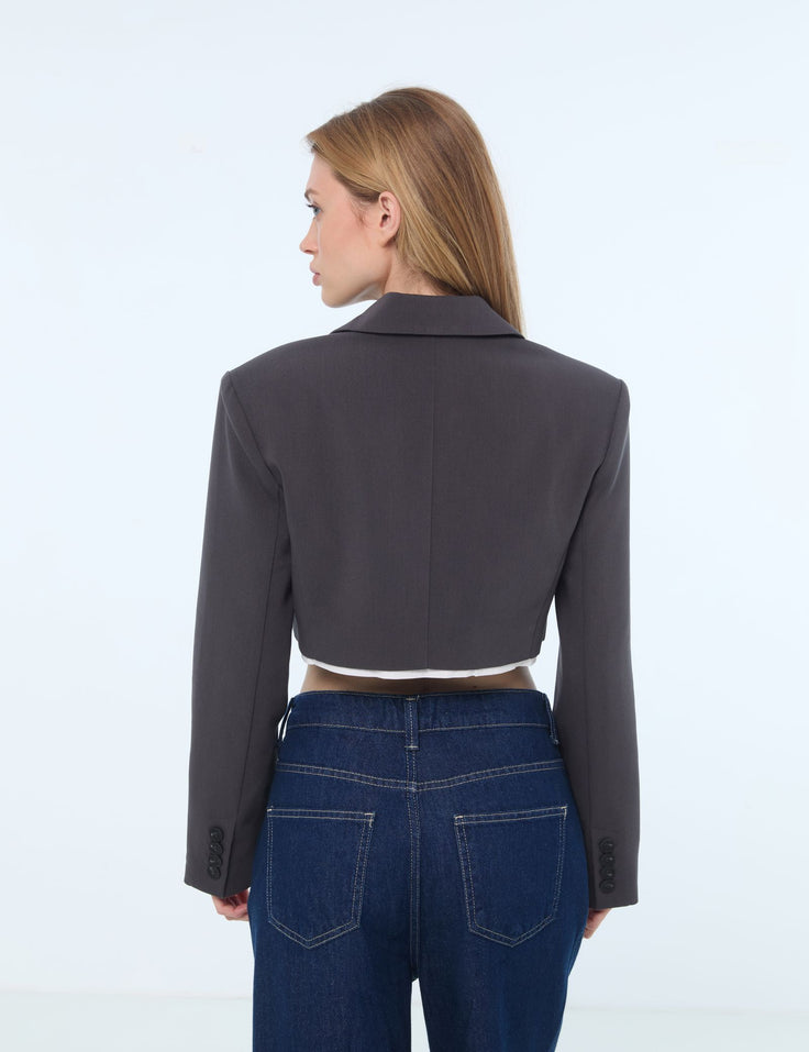 Veste tailleur courte grise foncée