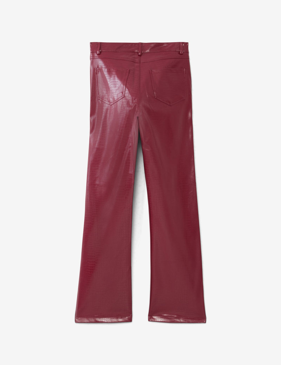 Pantalon en matière enduite à motif croco rouge bordeau