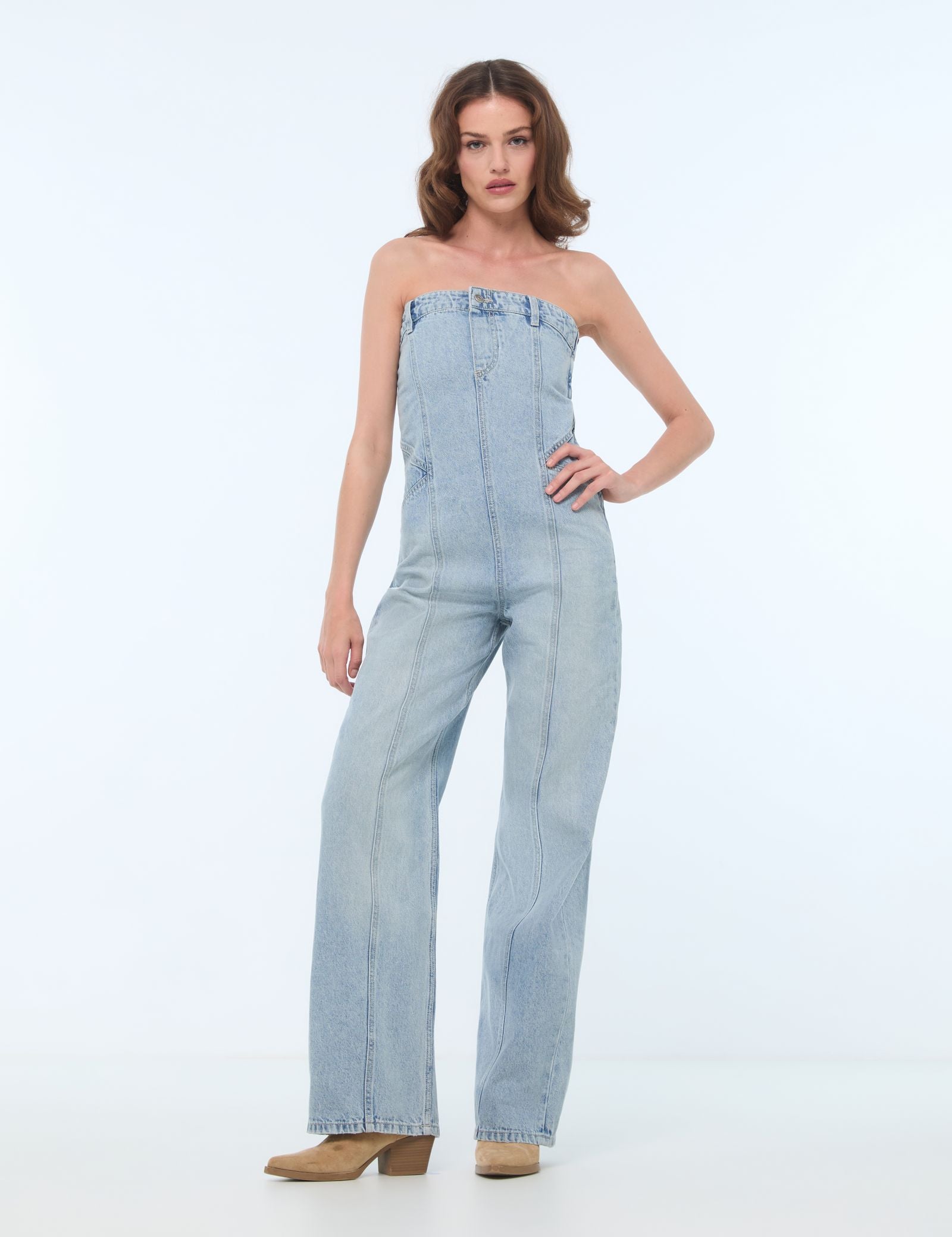 Combinaison bustier en jean bleu clair