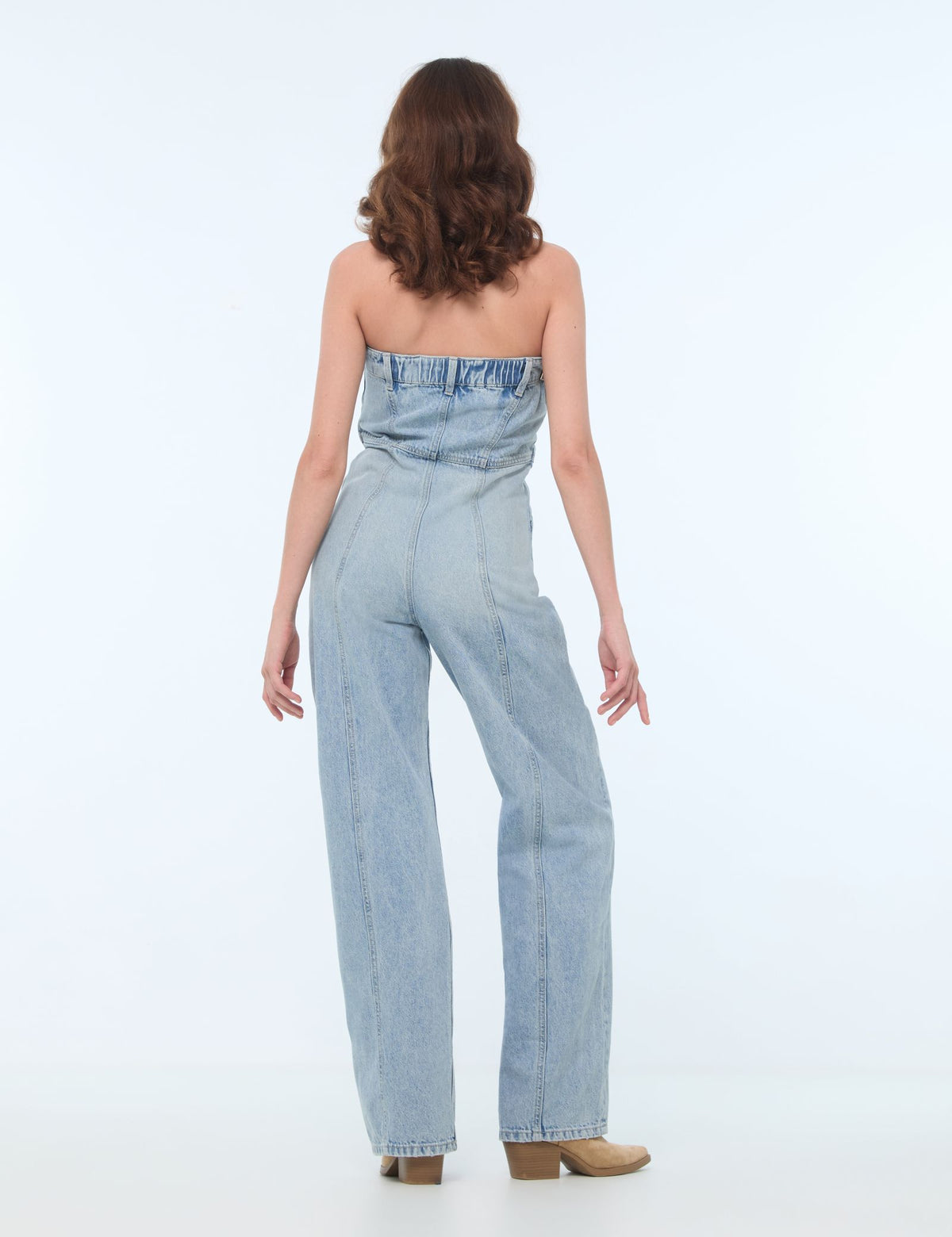 Combinaison bustier en jean bleu clair