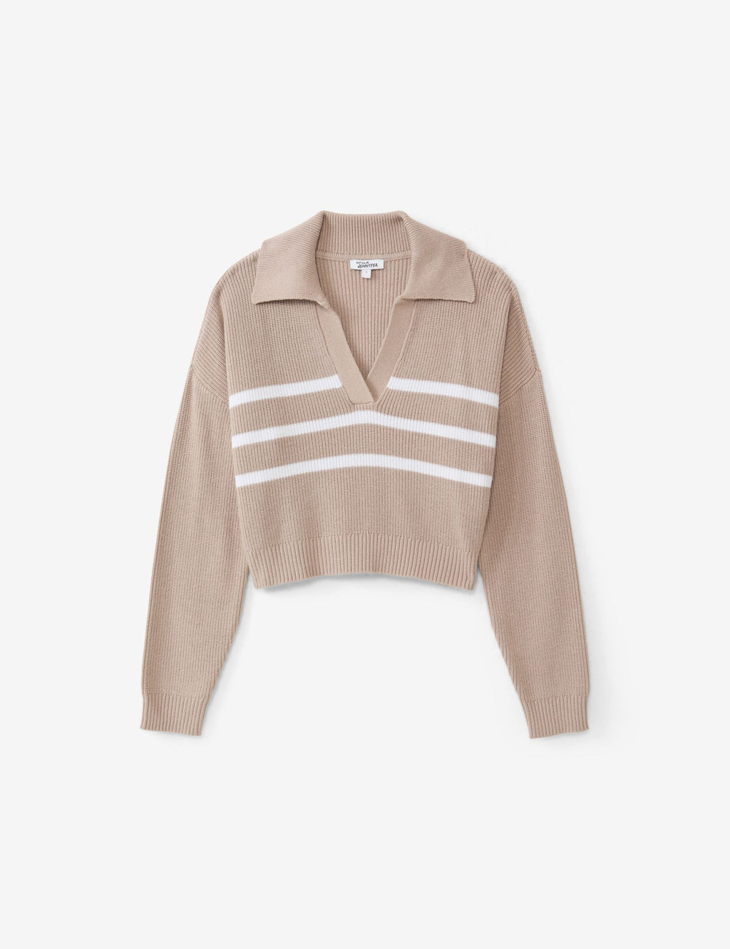 Pull côtelé beige foncé et blanc