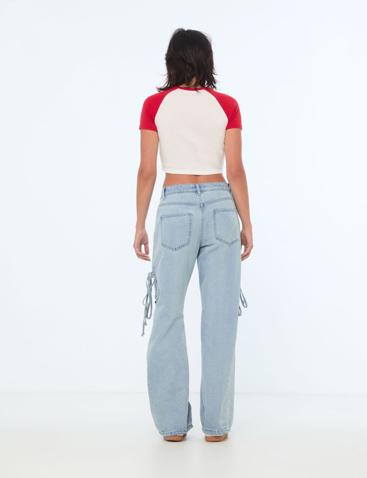 Jean droit Wide Leg taille basse à tresses bleu jean