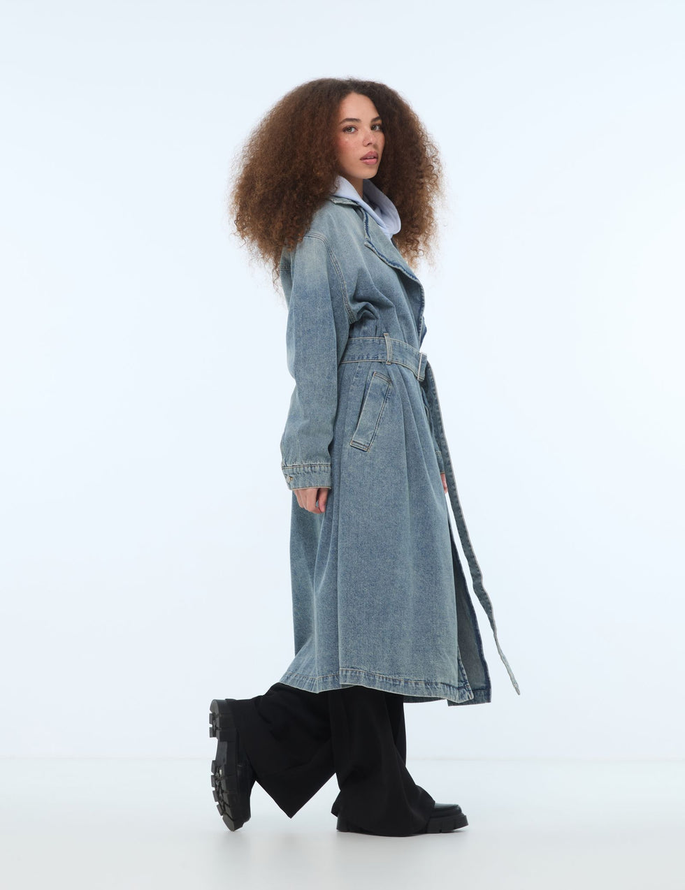 Trench en jean bleu