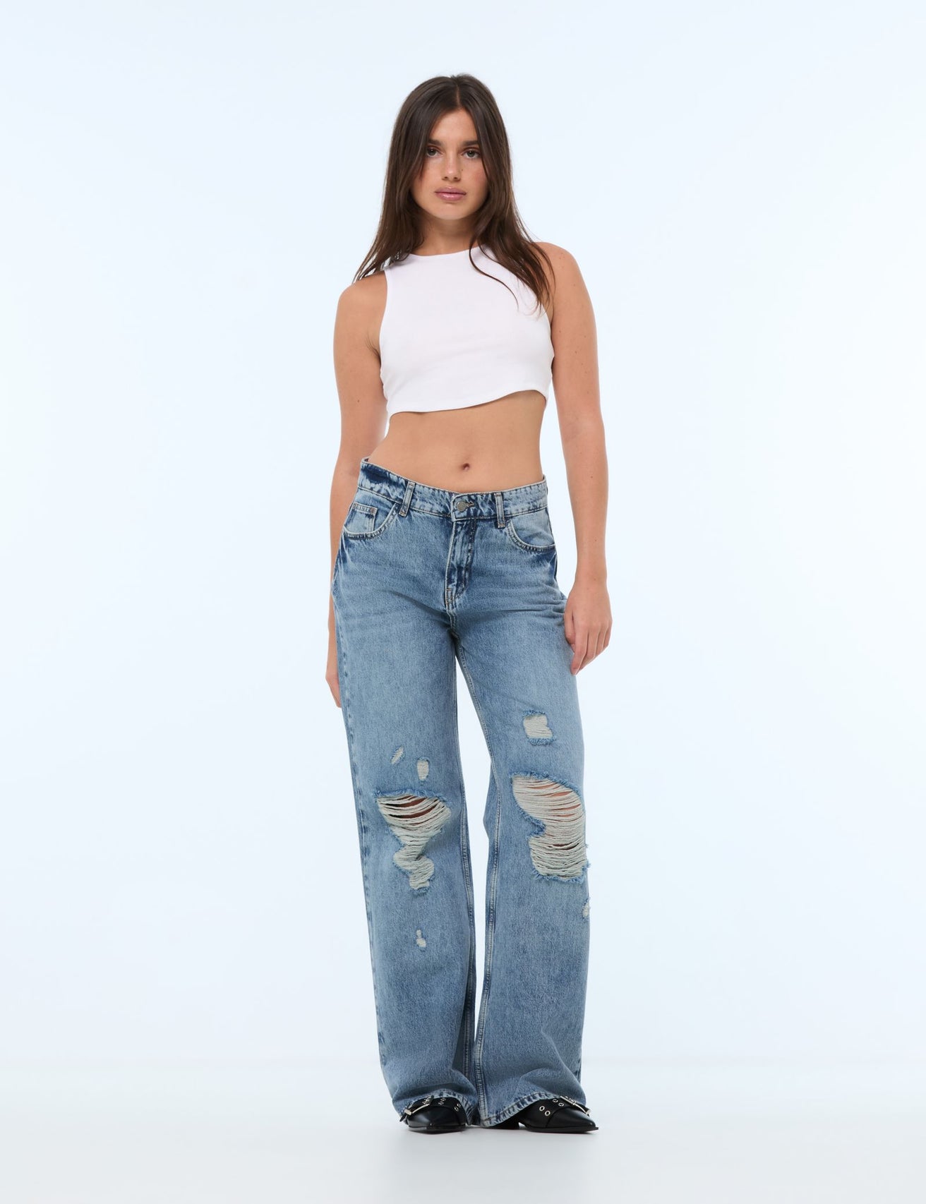 Jean Wide Leg taille basse, bleu jean - Image 1