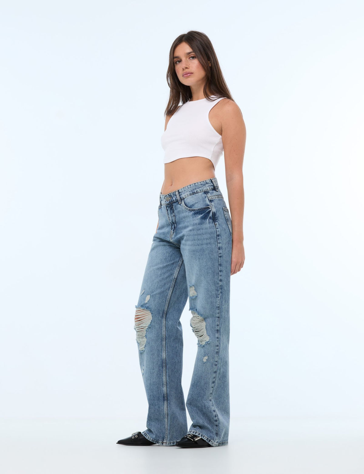 Jean Wide Leg taille basse, bleu jean