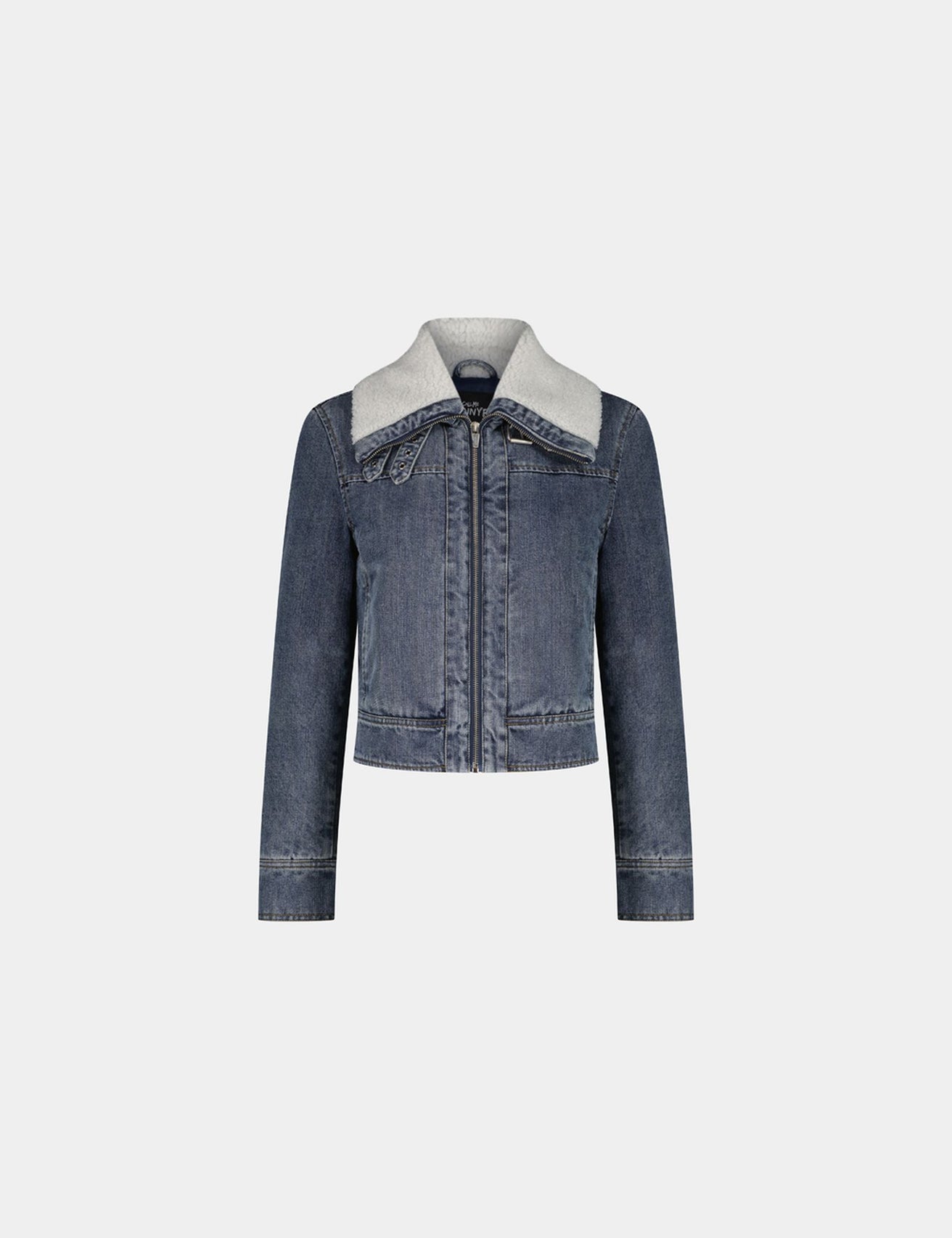 Veste en jean avec fausse fourrure intérieur bleue - Image 5