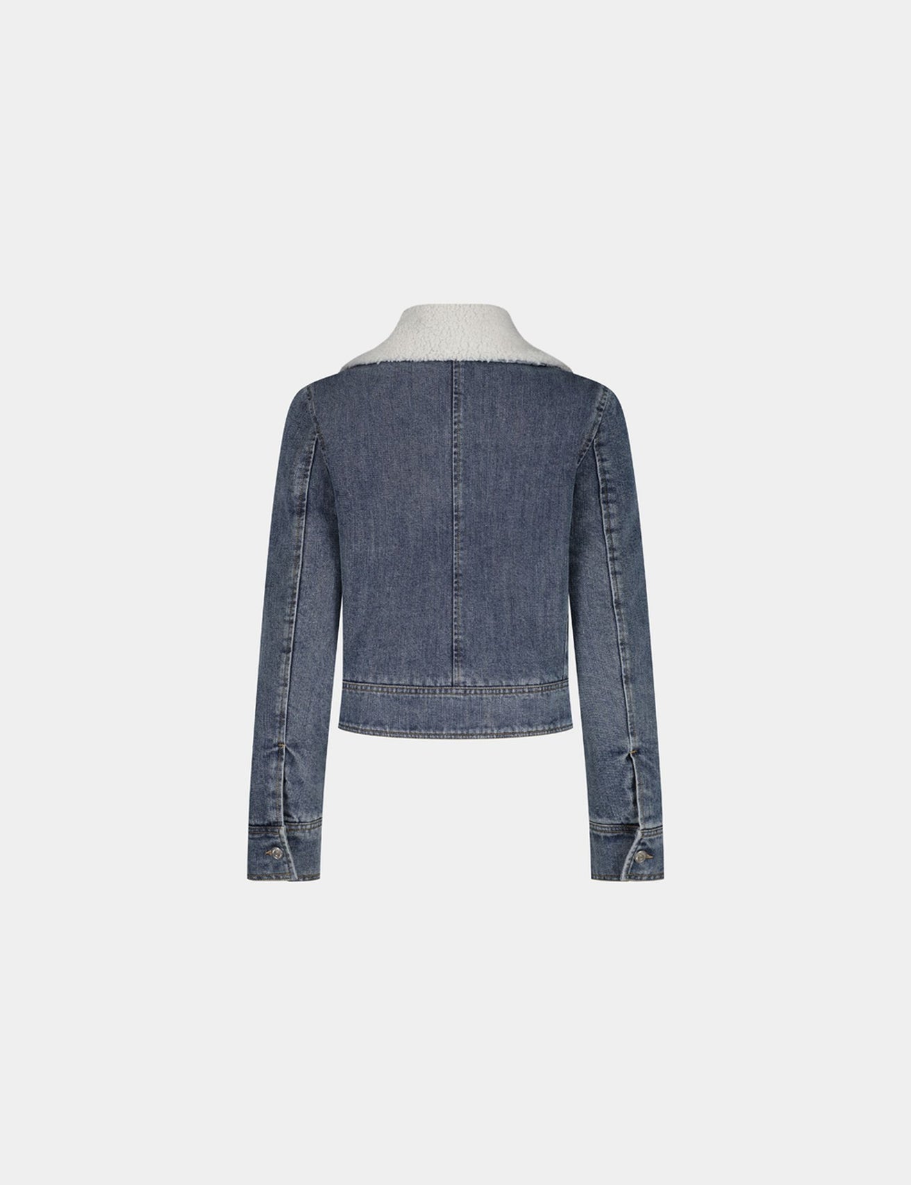 Veste en jean avec fausse fourrure intérieur bleue - Image 4