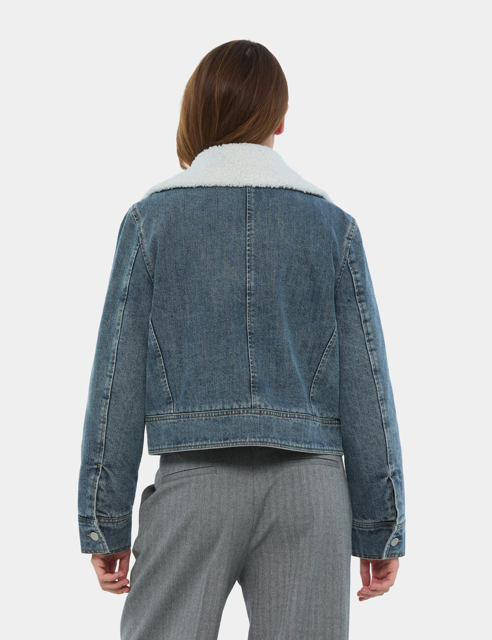 Veste en jean avec fausse fourrure intérieur bleue