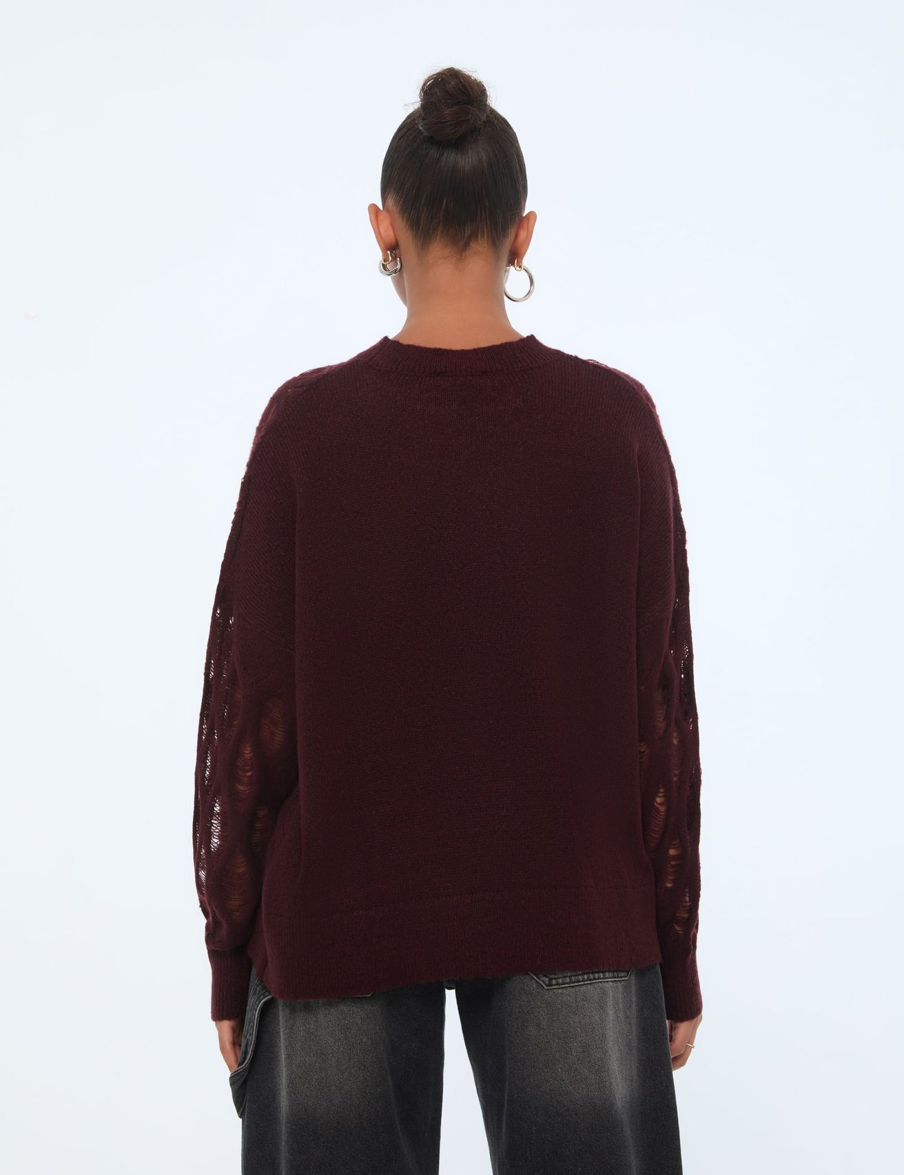 Pull oversize ajouré prune - Image 2