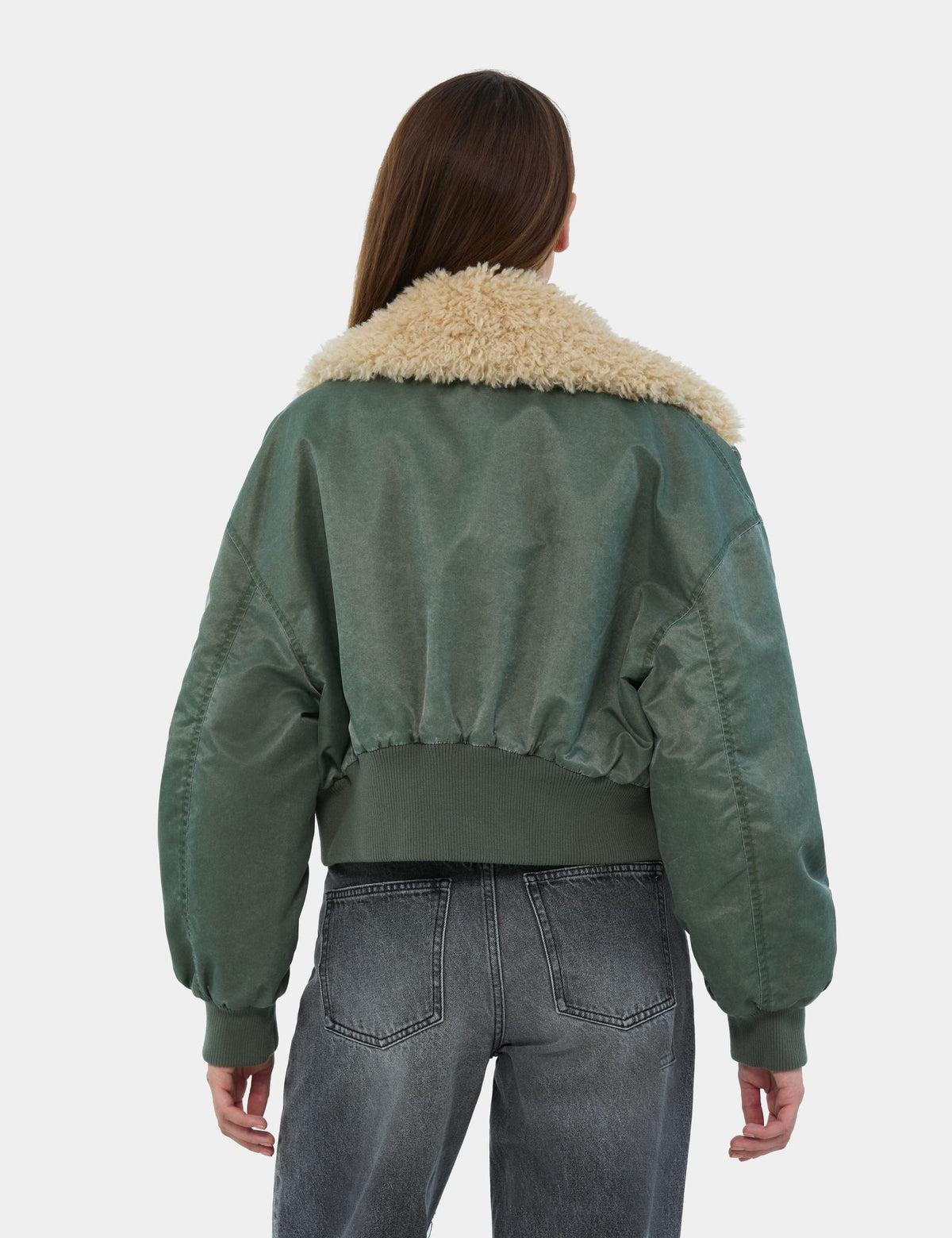 Veste avec col en fausse fourrure verte