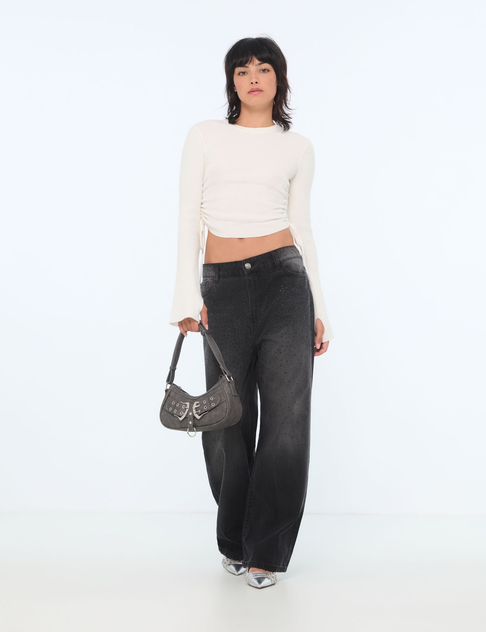 Jean wide leg avec strass noir