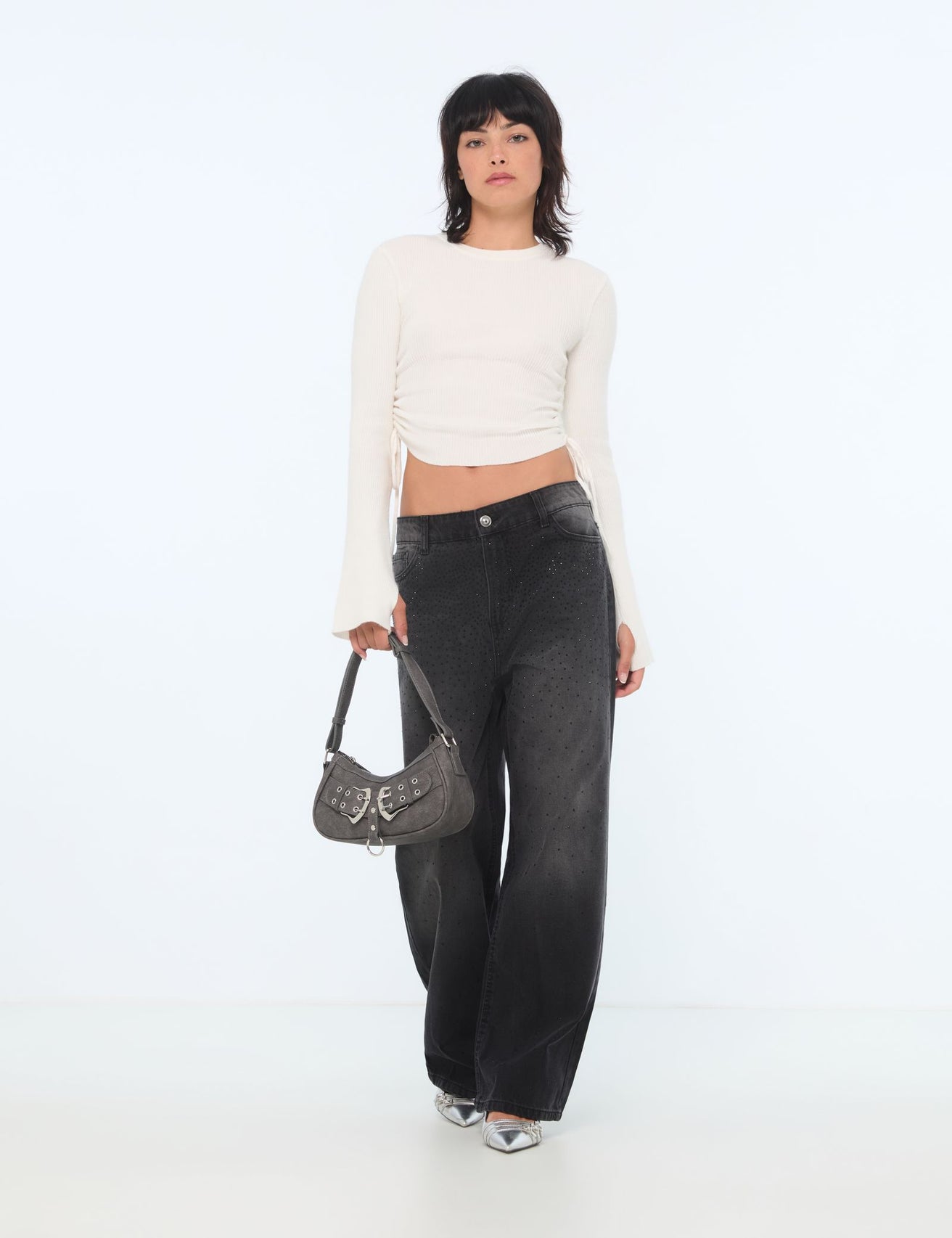 Jean wide leg avec strass noir - Image 1