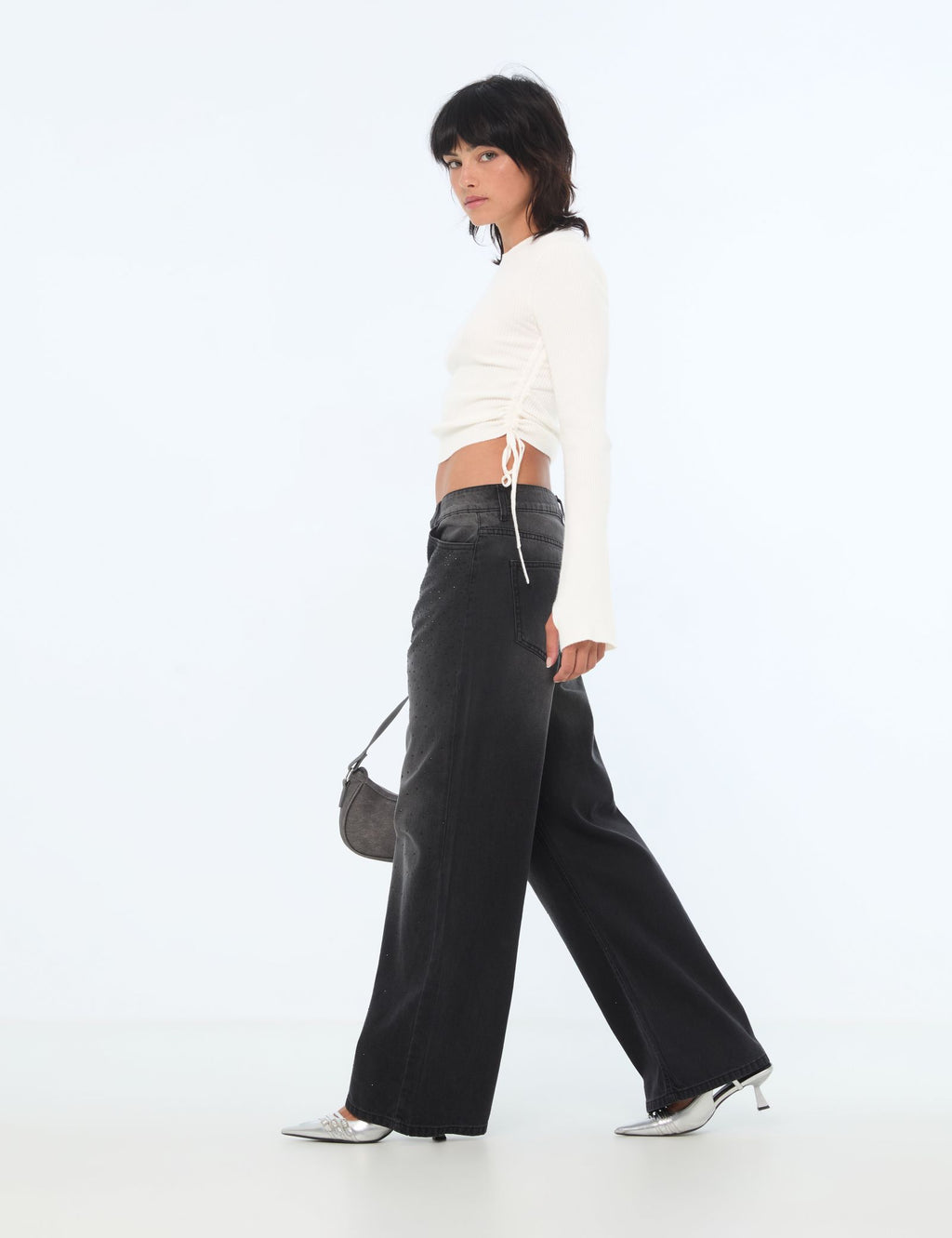 Jean wide leg avec strass noir