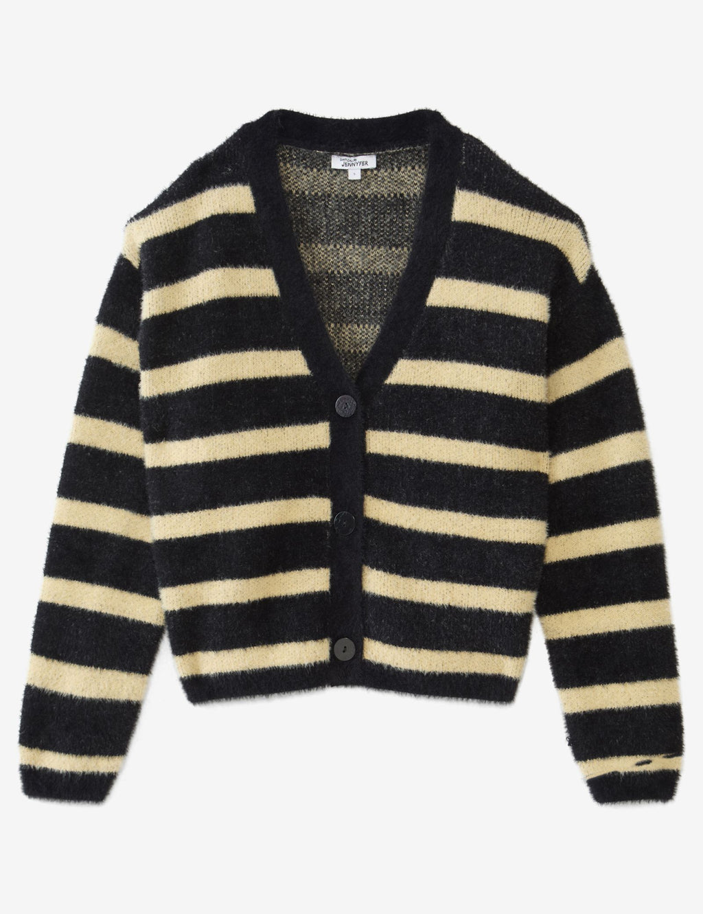 Cardigan doux rayé noir et jaune