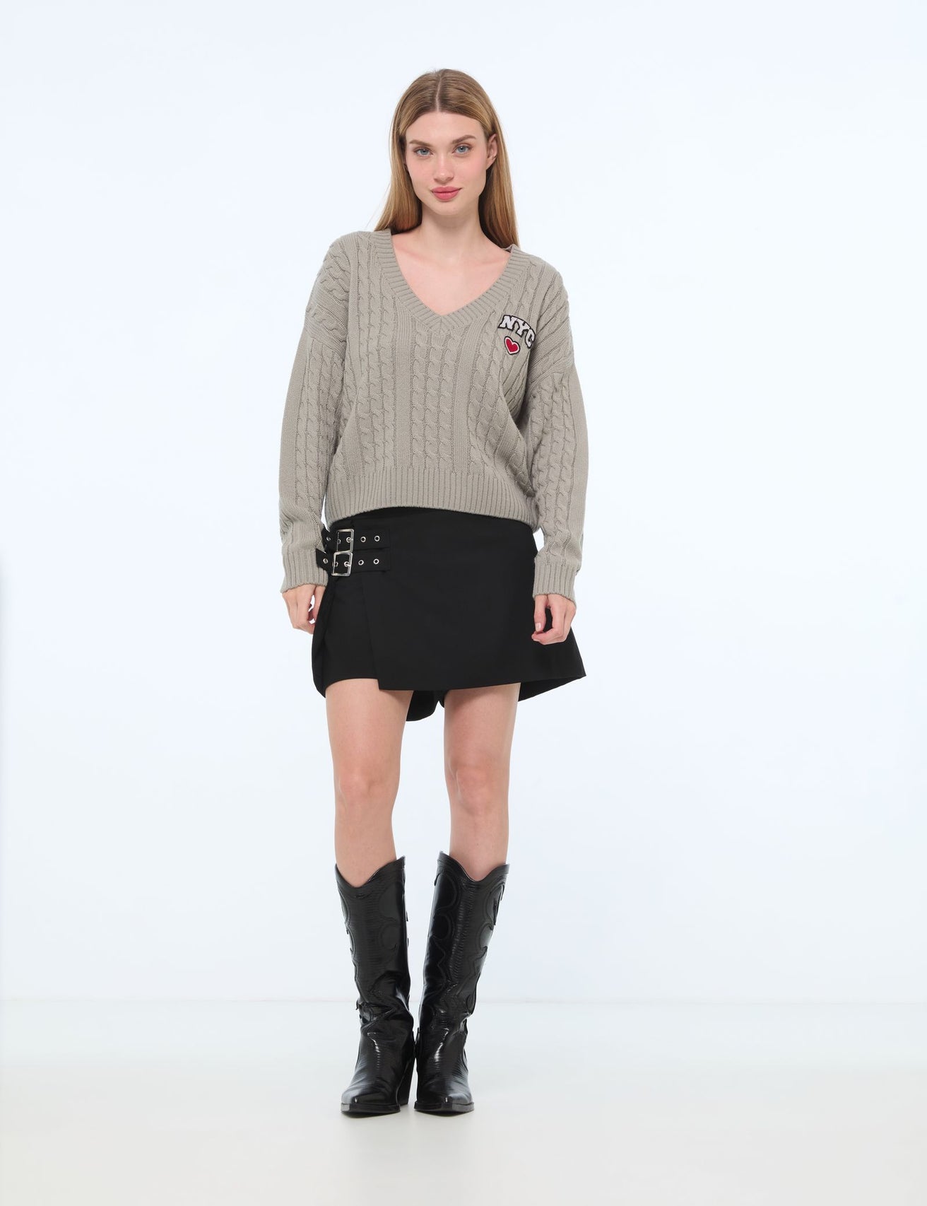 Pull en maille tressée gris clair - Image 3