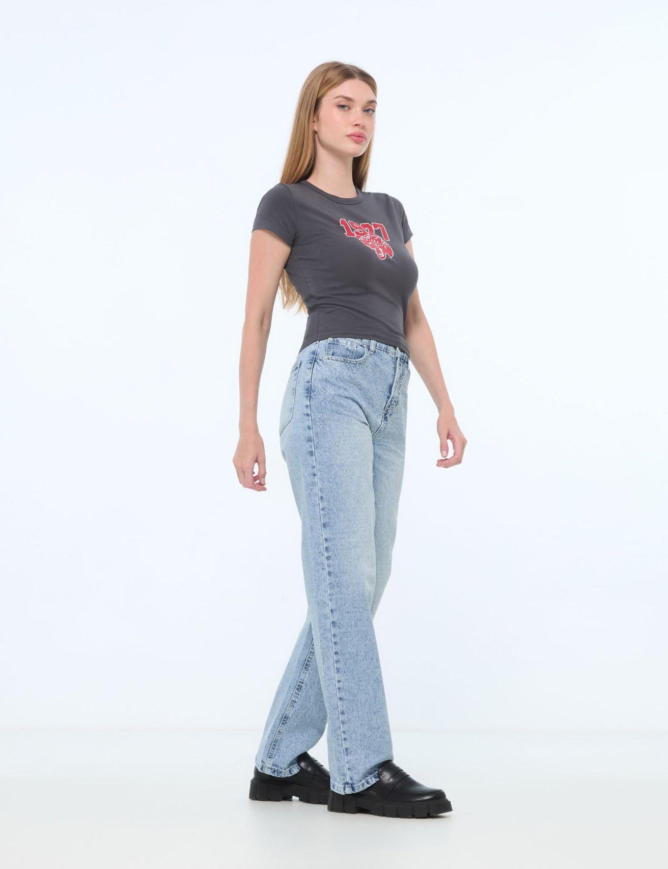 Jean straight taille medium bleu - Image 3