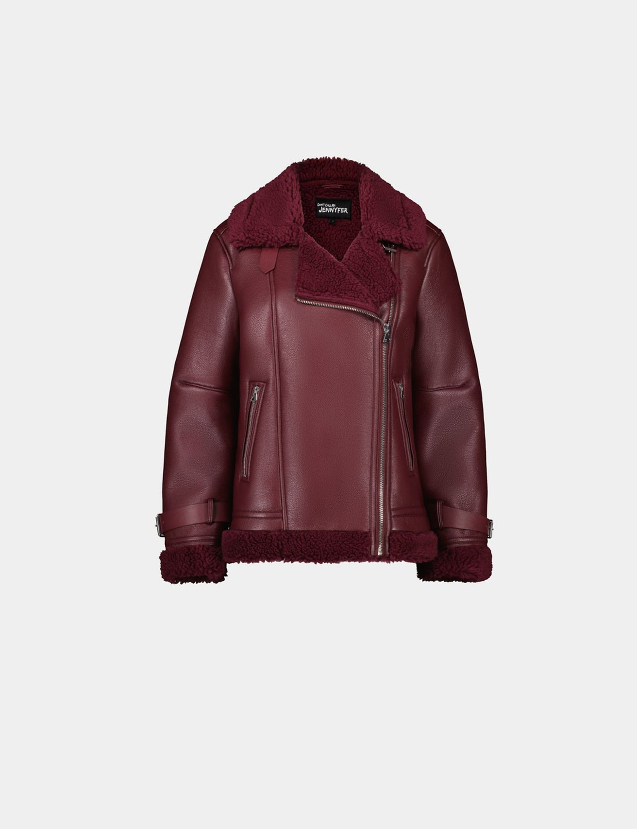 Veste en matière enduite avec fausse fourrure rouge bordeaux - Image 4