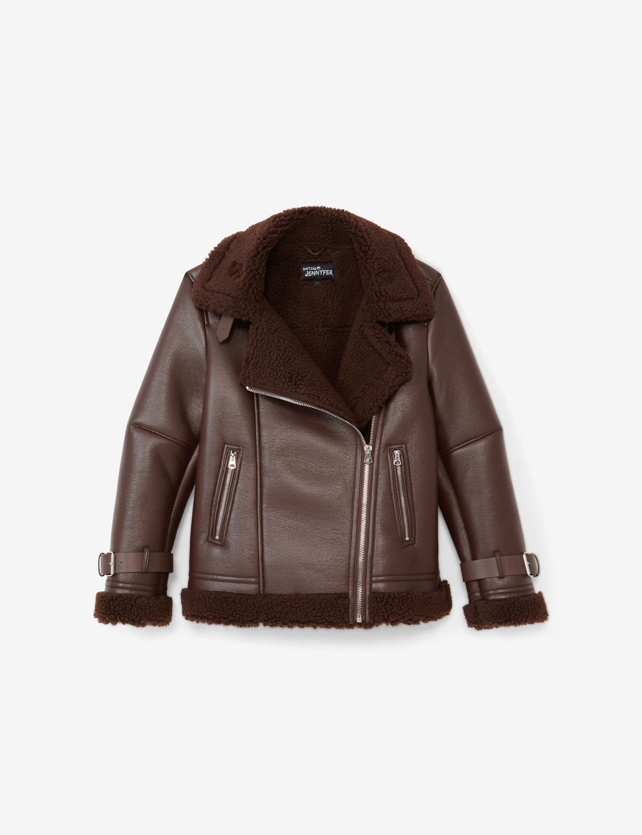 Veste en matière enduite avec fausse fourrure marron - Image 1