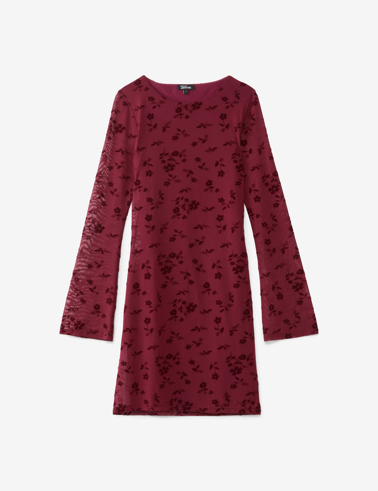 Longue robe rouge fleurie  bordeaux