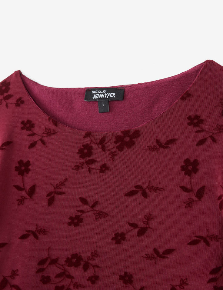 Longue robe rouge bordeaux fleurie