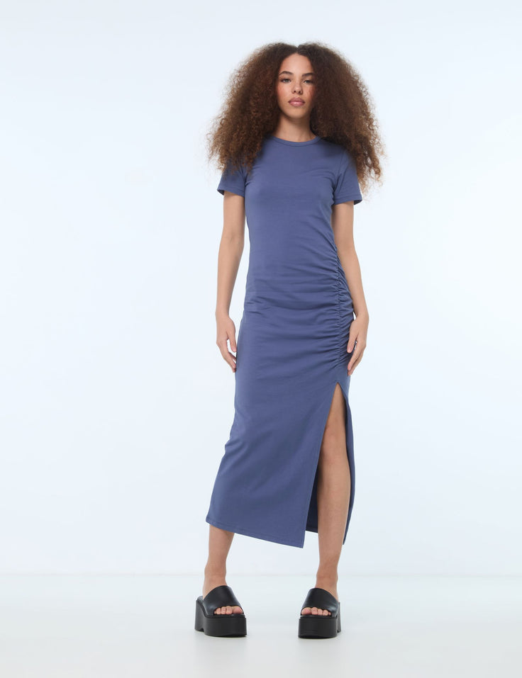 Robe longue à manches courtes bleue ardoise