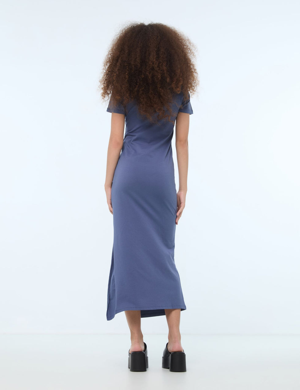 Robe longue à manches courtes bleue ardoise