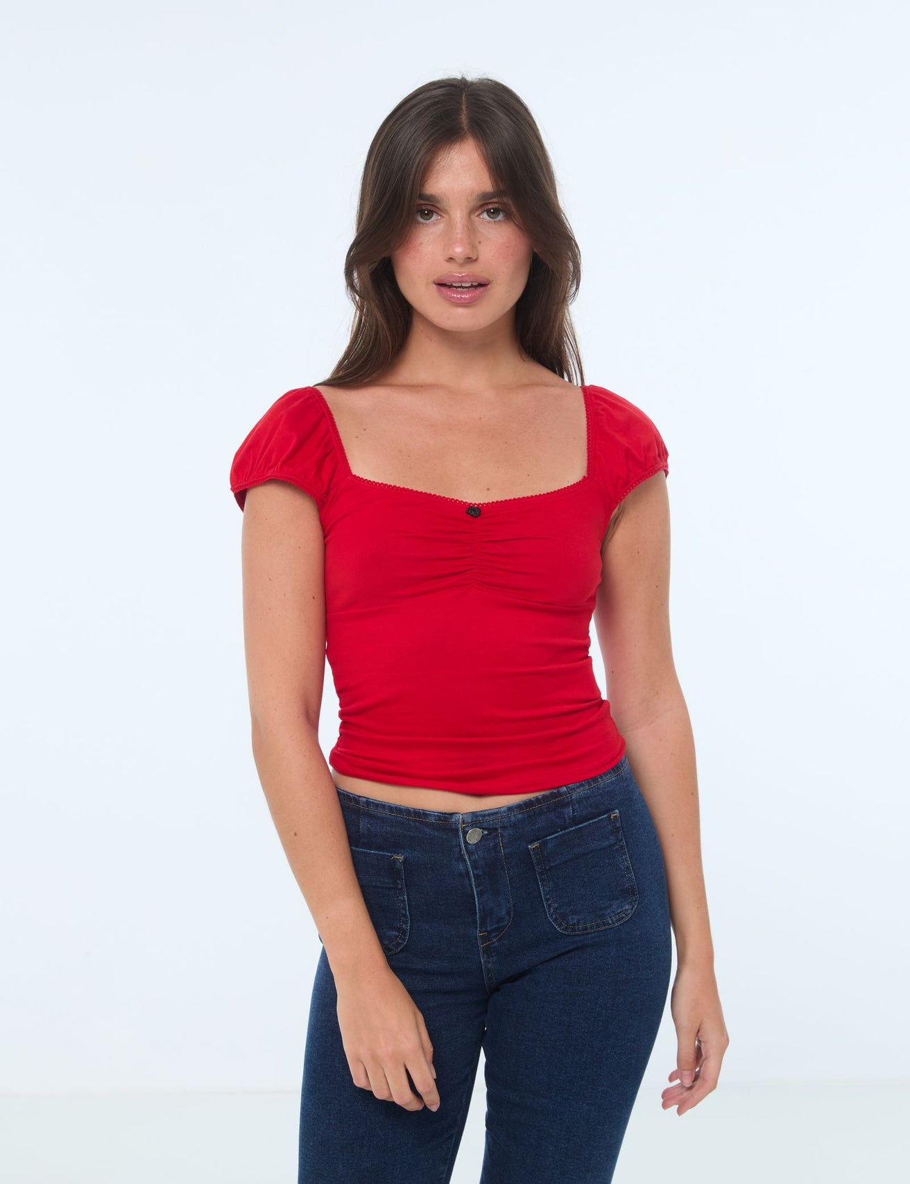 T-shirt col bardot rouge - Image 1