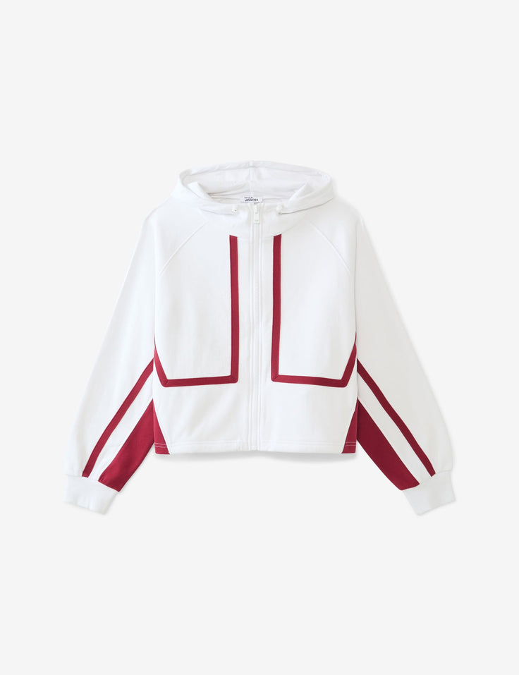 Sweat zippé blanc et rouge