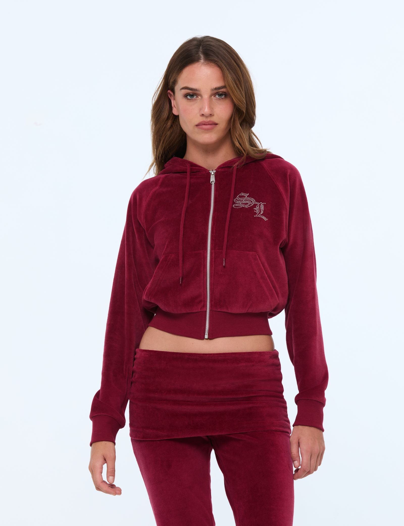 Sweat en velours avec strass rouge foncé