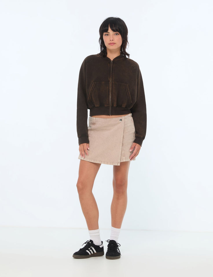 Sweat zippé délavé marron clair