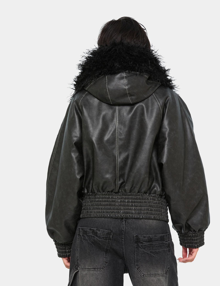 Veste oversize en matière enduite noire