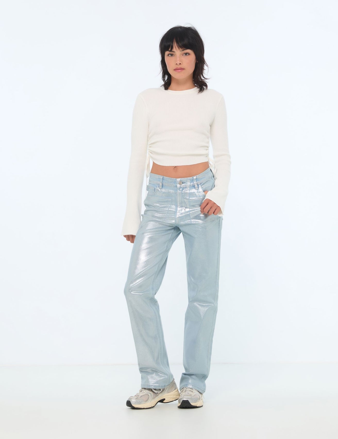 Pantalon straight taille medium bleu scintillant - Image 1