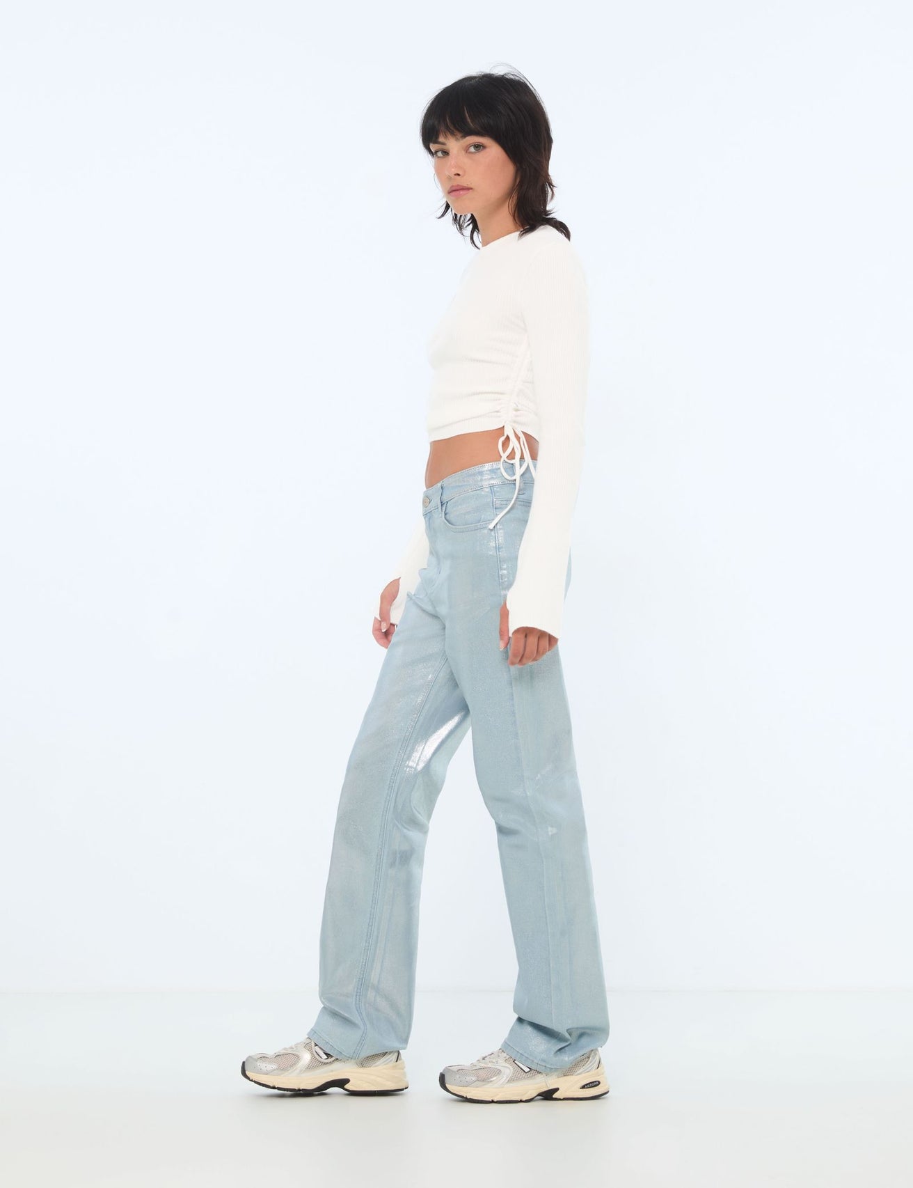 Pantalon straight taille medium bleu scintillant - Image 3