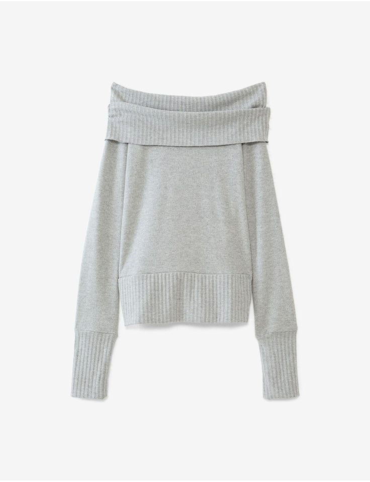 Pull col bardot gris chine