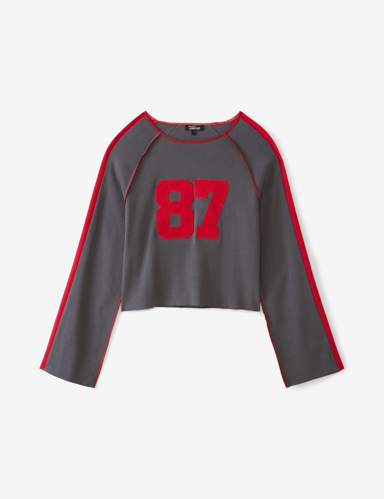 Pull court gris foncé et rouge - Image 1